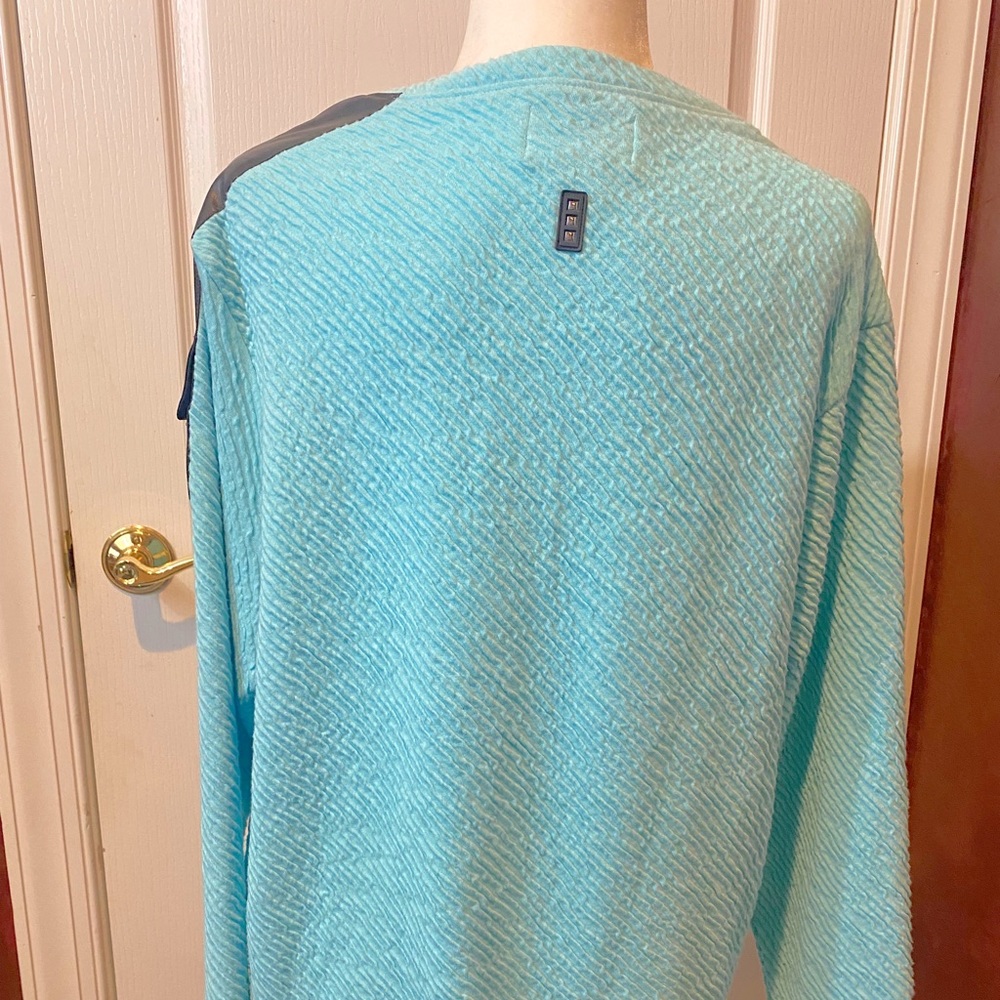 Jamie Sadock Blue Crinkle Sweater w/ Leather Detail